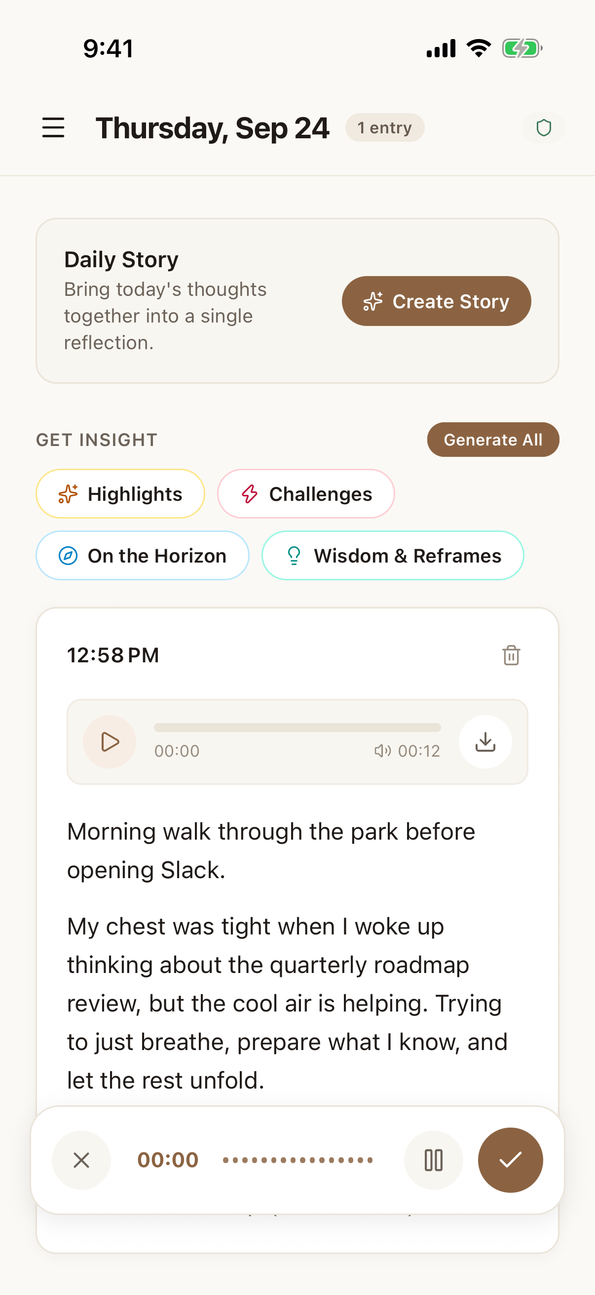 Add voice note to today or yesterday sheet