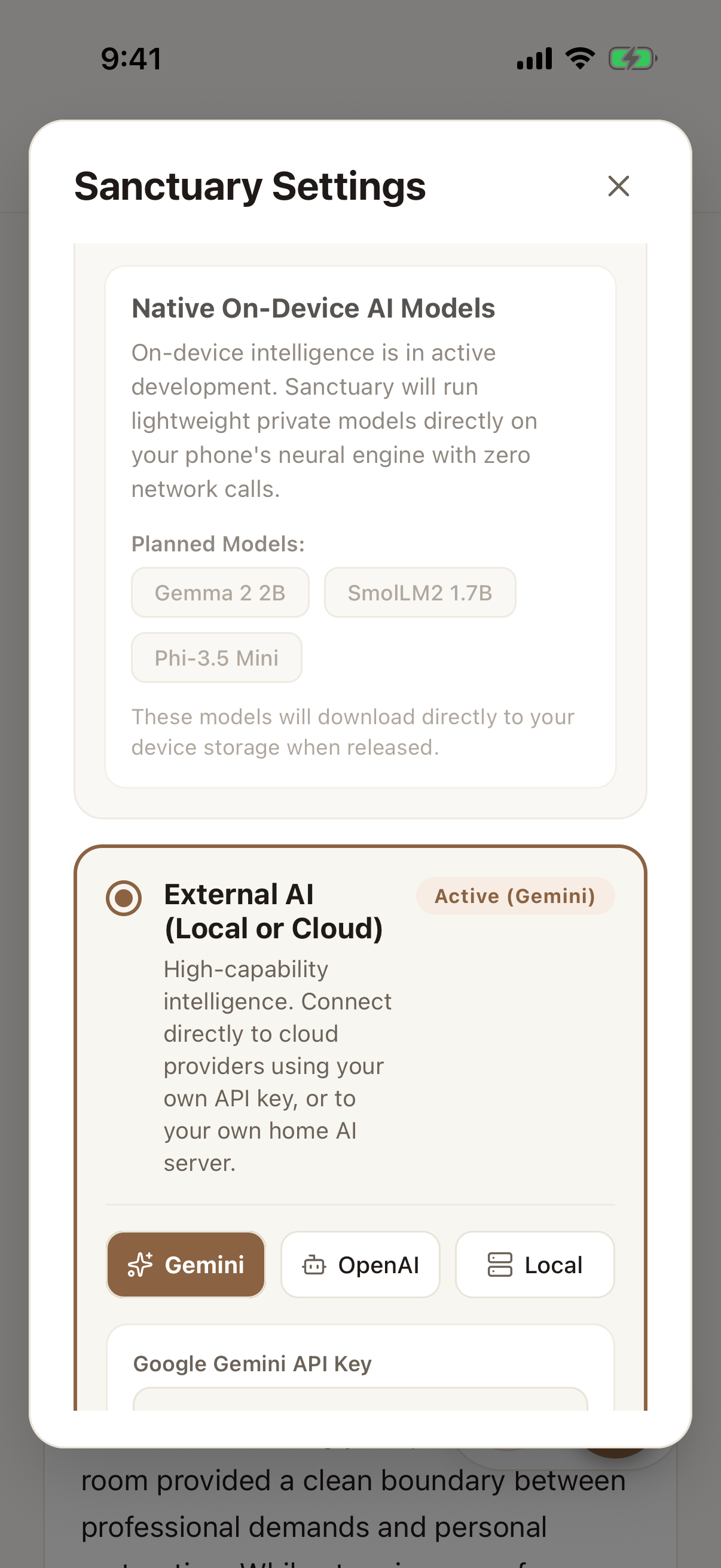Sanctuary privacy settings modal